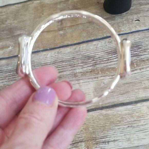 Silvertone Bracelet with White Inset Stones - Picture 2 of 4